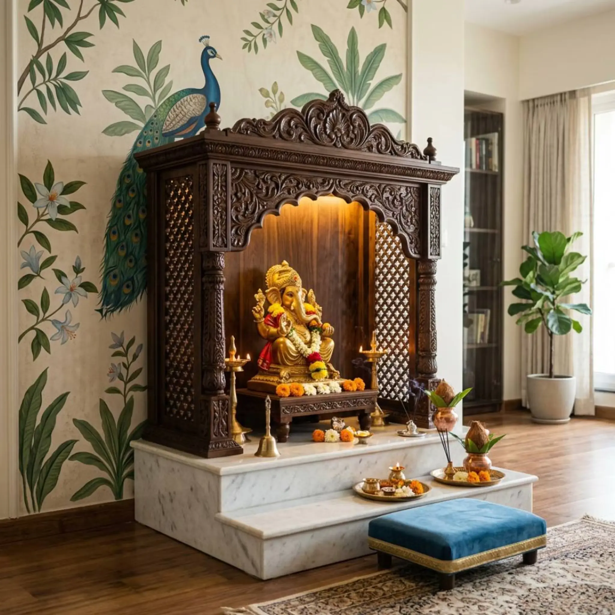 Traditional pooja mandir design with modern aesthetics